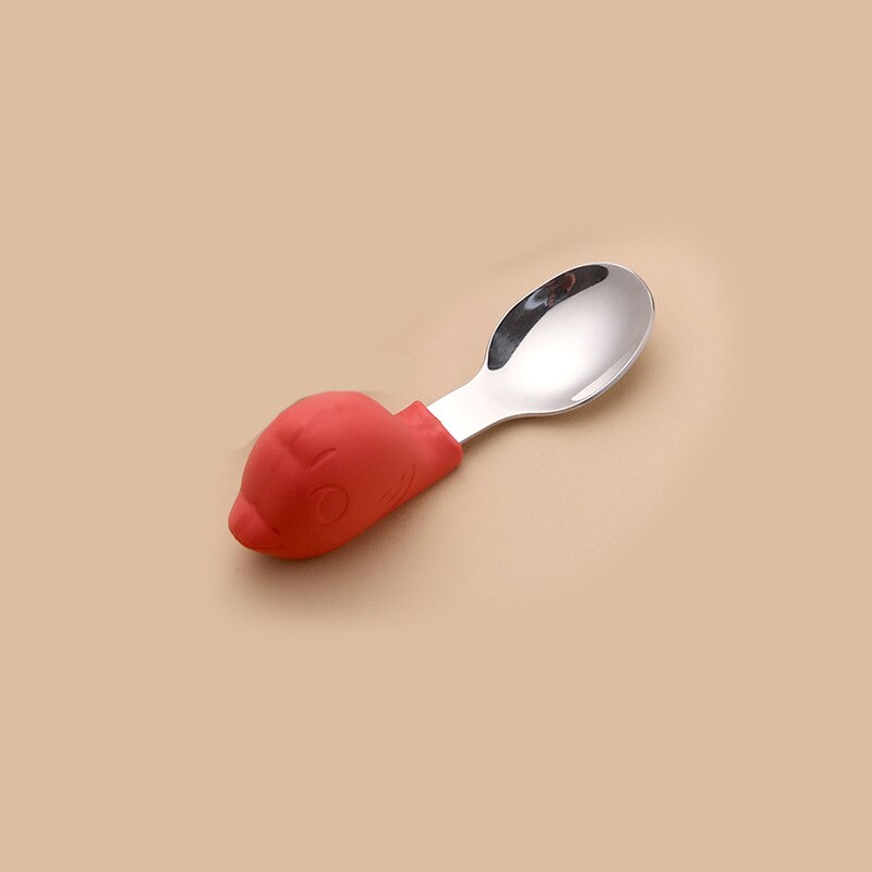 Babyservice lære at spise træning ske kort ske gaffelsæt spædbørnsservice fodergaffel baby gadgets børnebestik: Red angry bird enkelt ske uden æske