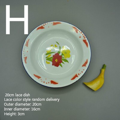 Assiette ancienne en émail de style nostalgique, assiette rouge rétro, plat à bouche peu profonde: H