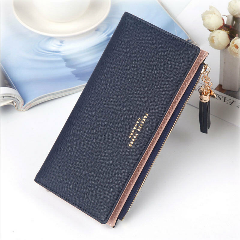 Women PU Leather Zipper Wallet Purse Long Card Holder Bag Phone Handbag Fine Suture Dazzling Tassel Decoration: 10