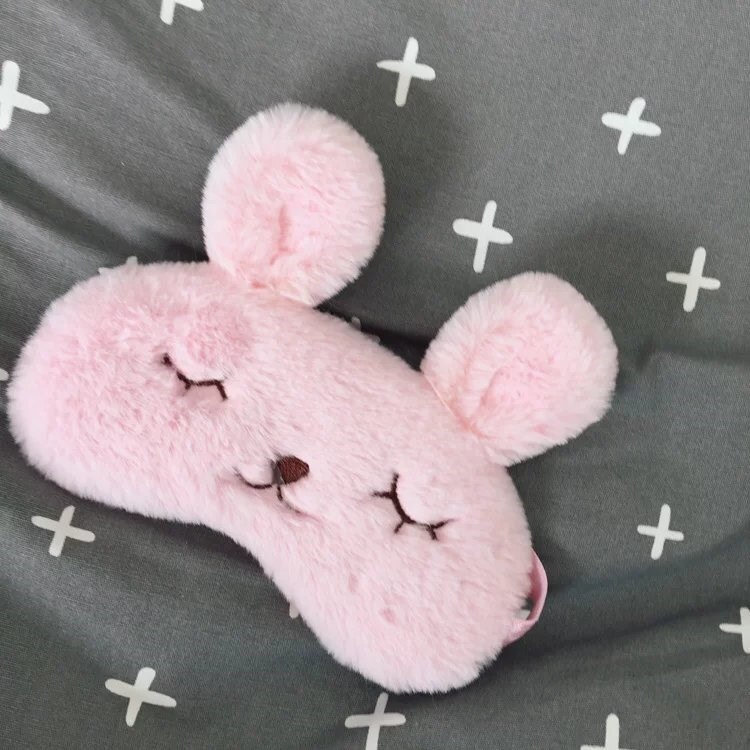 Plysj myke sovende øyemasker bind for øynene tegneserie kanin øyelokk søvnskygge øyelapp bandasje øyevipper avslappende sovehjelp: Rosa