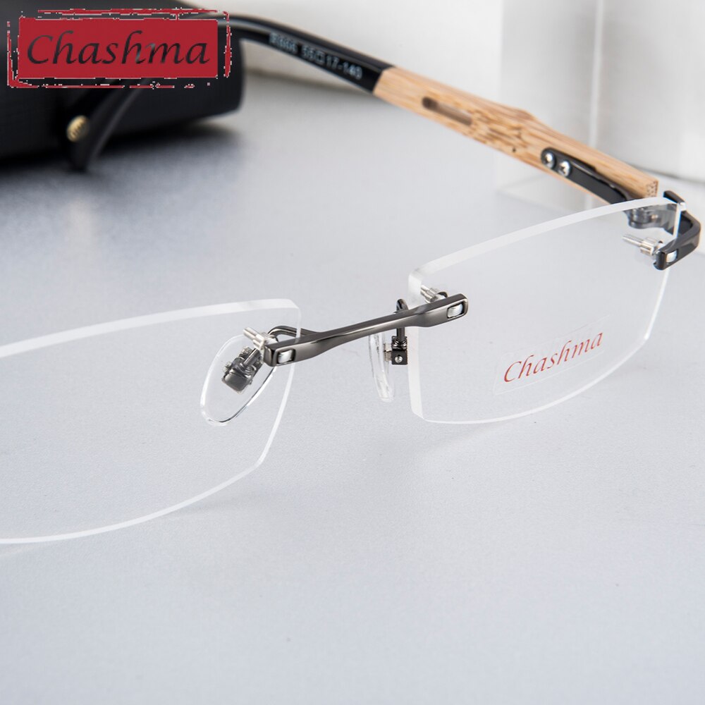 Chashma-lunettes œil en titane pur | Lunettes en bois de bambou, montures hommes sans monture