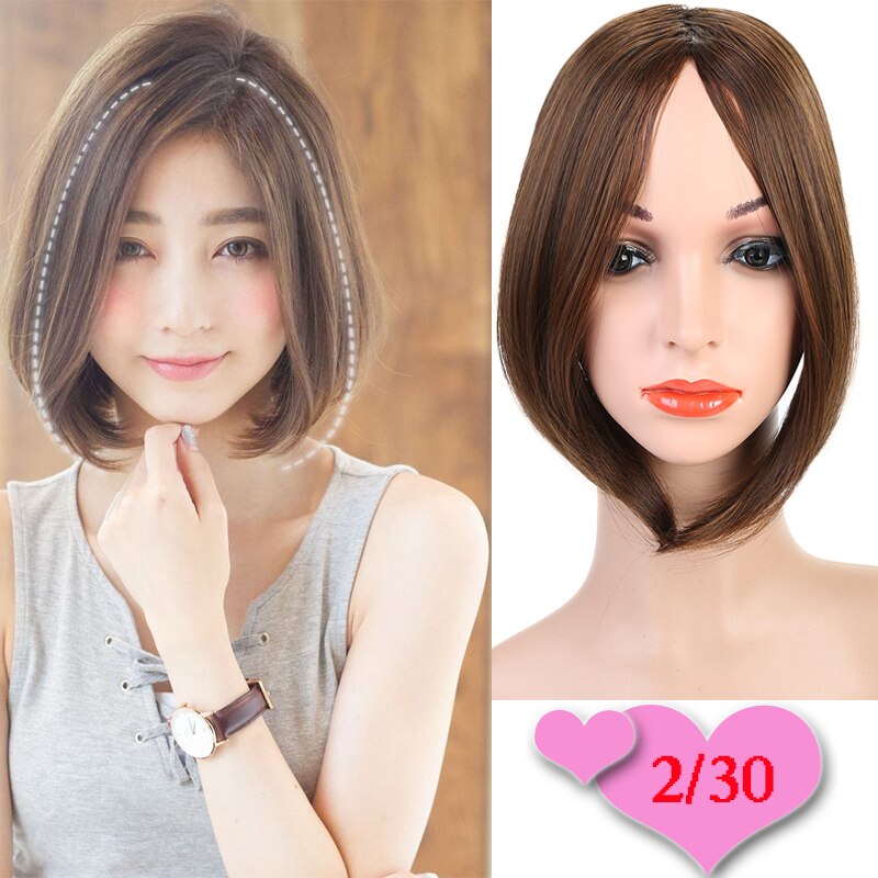 DIANQI Synthetic Hair Natural Middle Part Bangs Straight Clip-in Front Fringe Black Brown Bangs Extensions for Women Daily Wear