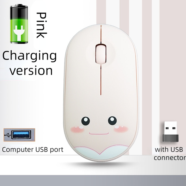 M106 wireless mouse cute cartoon mute 1200DPI Bluetooth wireless mouse USB charging 2.4G mouse suitable for office laptop: Charging pink