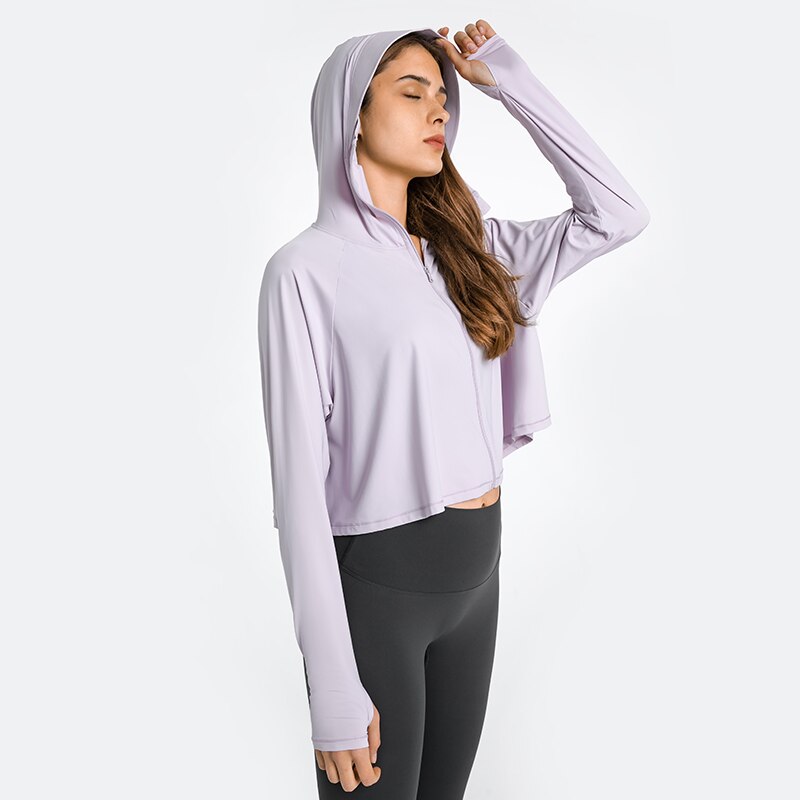 ABS LOLI frauen voll Postleitzahl UPF 50 + Sonnenschutz Hoodie Jacke Wandern Radfahren Lange Hülse Sonne Hemd Mit daumen Löcher Yoga Hemden
