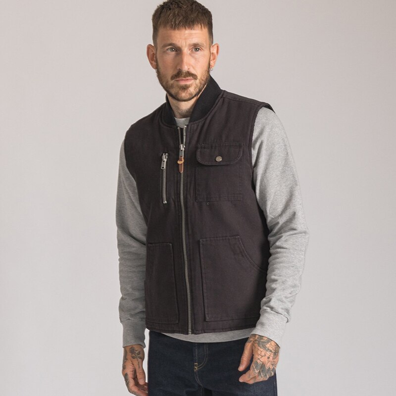 Chaleco de algodón multiusos para hombre, chaqueta de invierno con múltiples sudadera con bolsillos, clima frío, senderismo, viaje, Ejército: Black / S