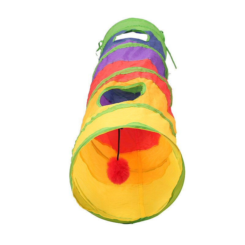 Juguetes para gatos coloridos, Kit para mascotas, túnel contraíble, tubos de Juego de 4 agujeros, bolas, forma de pluma de ratones mascota, gato, suministros interactivos de gatito