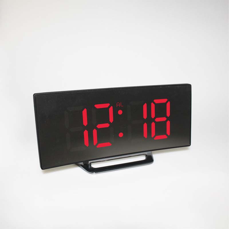 Long Music LED Digital Alarm Clock Mirror Clocks Temperature Date Display Desktop Home Table Decoration Electronic Clock: Red-C