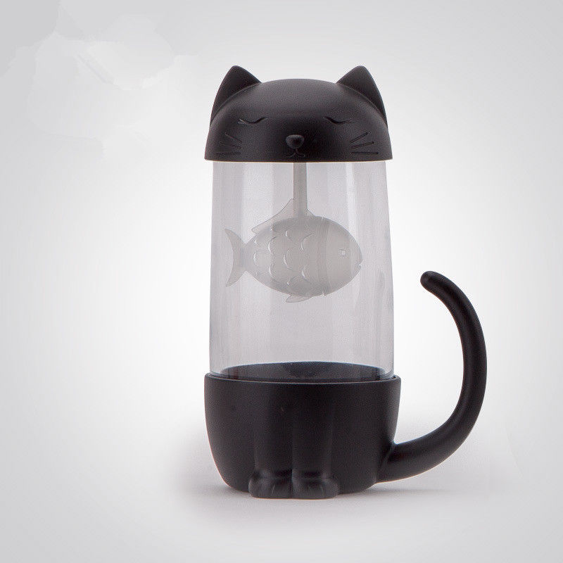 Sød kat vandglasflaske infusionsfilter juice juice kop krus bil bærbart hjemmekontor: Sort
