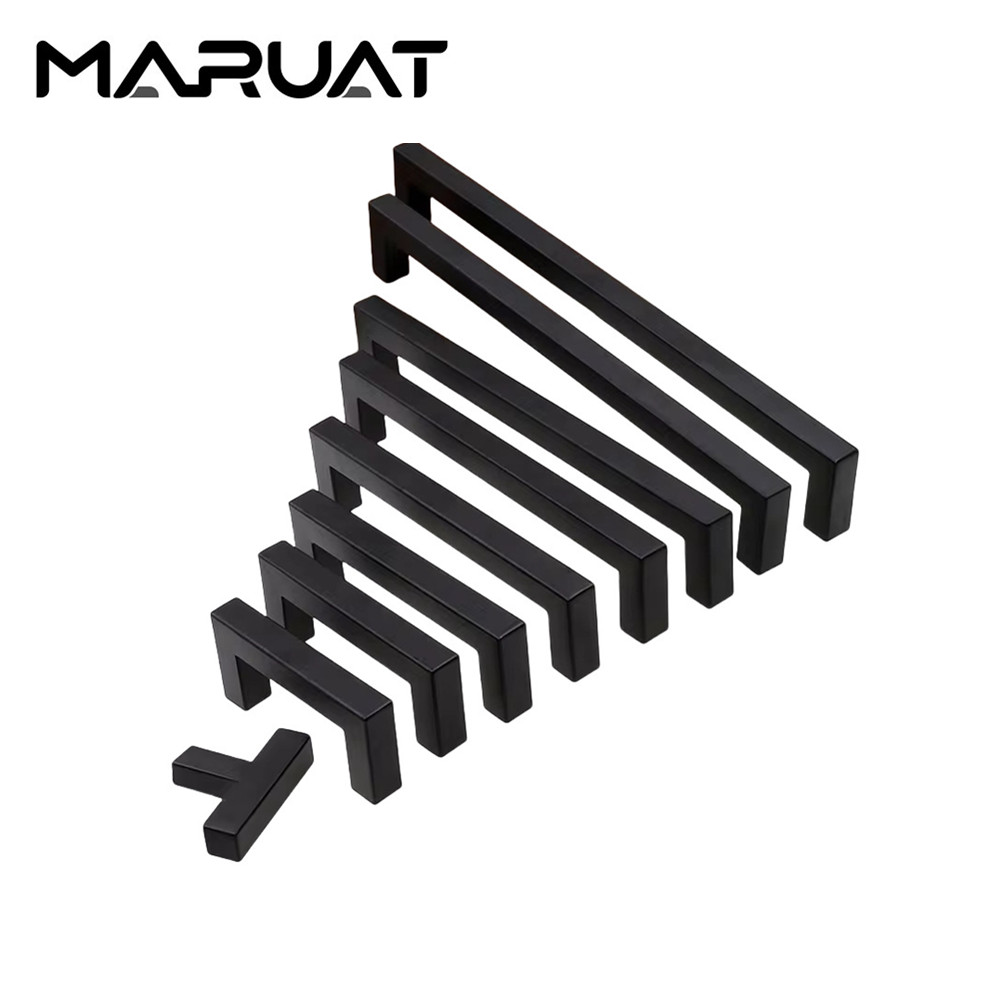 Door Handle Black Cabinet Handle Square Furniture Hardware Stainless Steel Kitchen Door Knobs Cupboard Wardrobe Drawer Pulls