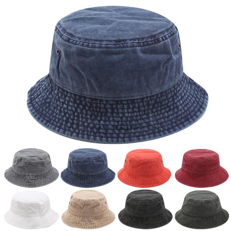 Soild Bucket Hat Unisex Fisherman Hat Old Material Hiking Hat Women Ourdoor Cap Foldable Chapeau Men