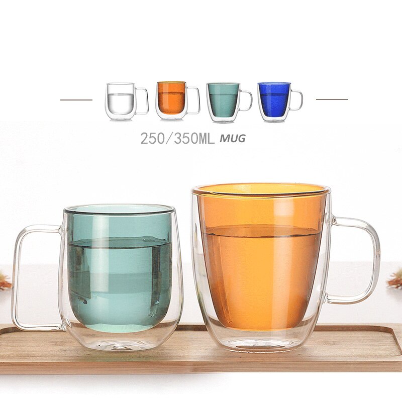 Vaso de agua de vidrio de borosilicato, vaso de agua de doble capa , taza de café Retro multicolor con Mango/200ml