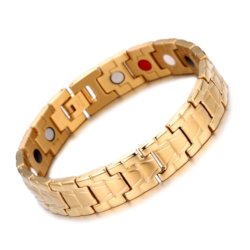 Pulsera de salud magnética para hombre Acero inoxidable 4in1 imanes iones negativos germanio Far Infra pulsera de mano de oro para hombre