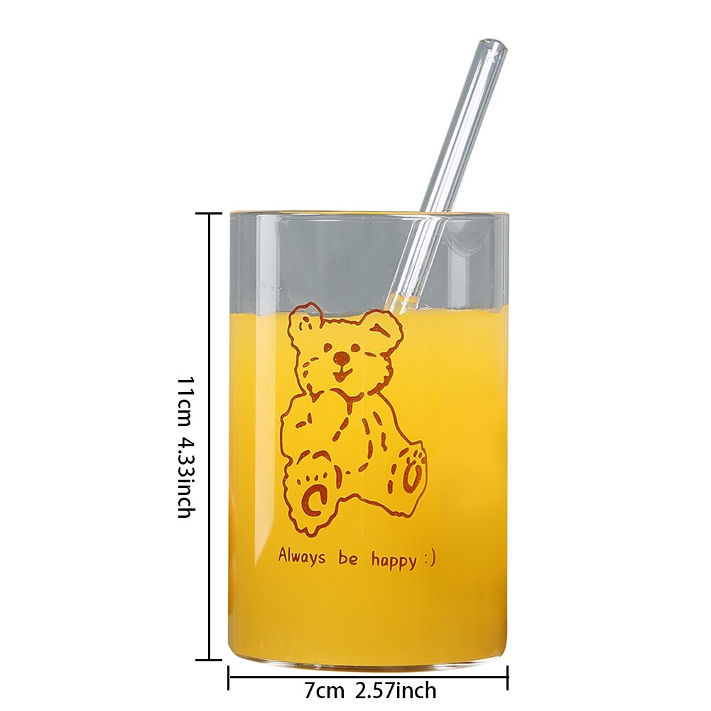 Cute Fruit Printed Glass Mug Cup Heat-resistant Milk Juice Glass Water Cup with Straw Beer Coffee Cup Whiskey Lemon Tea Mugs: O 300ml