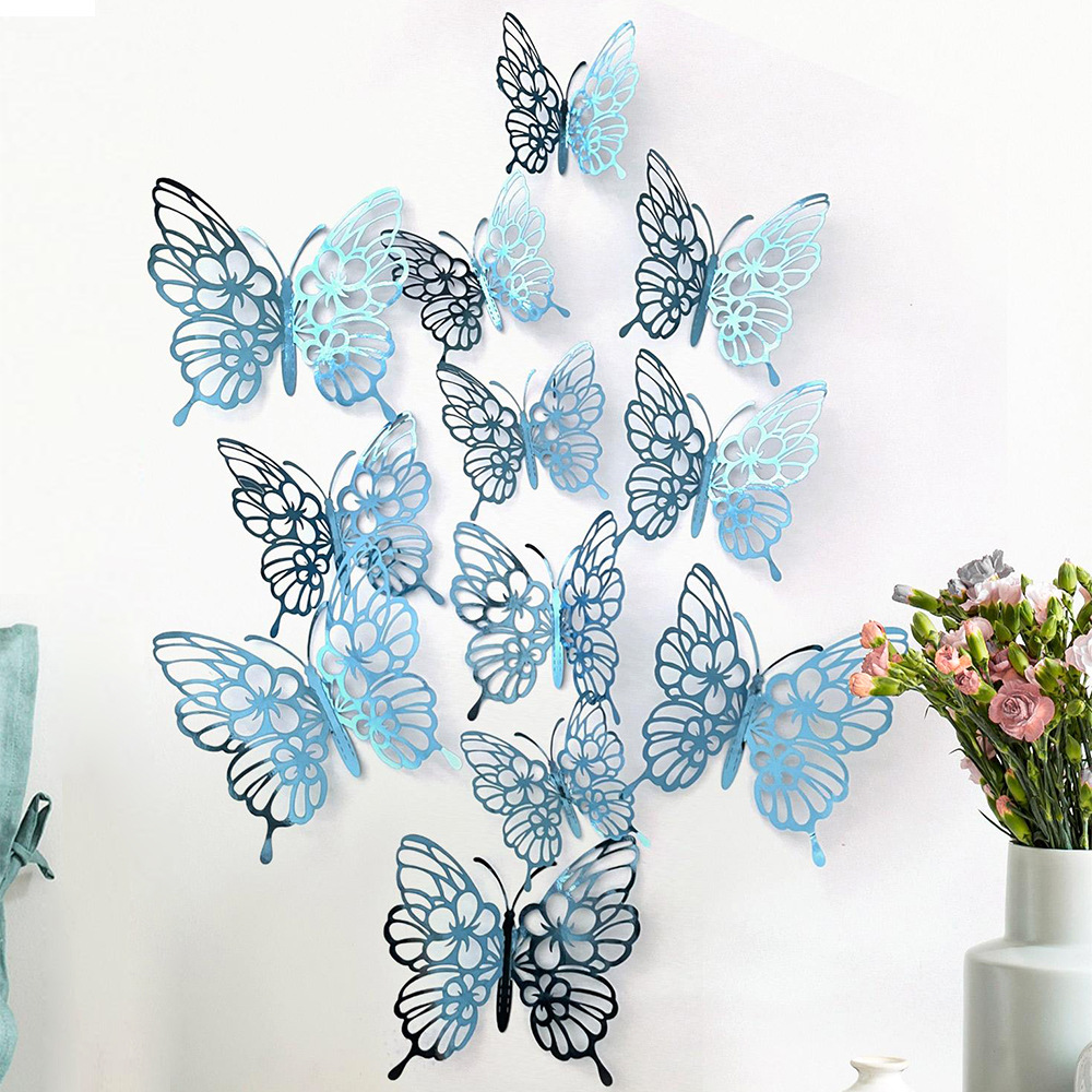 12 Pcs Gold 3D Hollow Butterfly Wall Sticker For Wedding Decoration Decals Living Room Home Decor Butterflies Garden Stickers: black