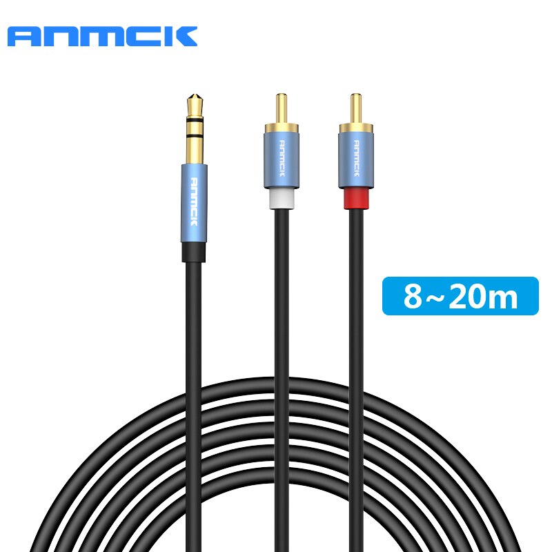 Anmck Audio RCA Cable Jack 3.5mm to 2 RCA Wire AUX Cables Adapter For Computer Amplifiers TV Box Speaker Cord 8m 10m 15m 20m