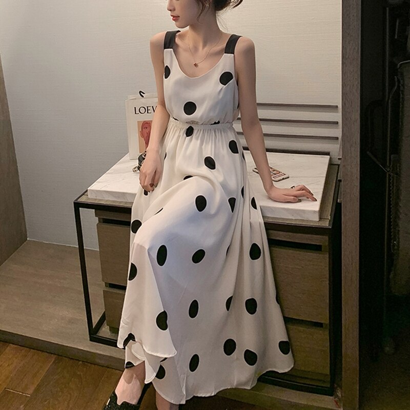 Robe longue sans manches à pois pour femmes enceintes, vêtements d&#39;allaitement, col rond, décontracté, puerbera, nouvelle ,