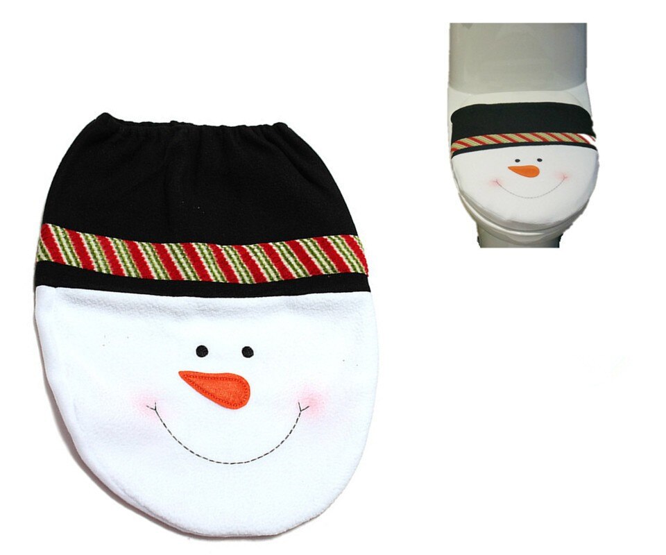 3 stil valg 1 pc snemand toilet sæde dække sød badeværelse toilet låg år xmas juledekoration: Sort hat snemand