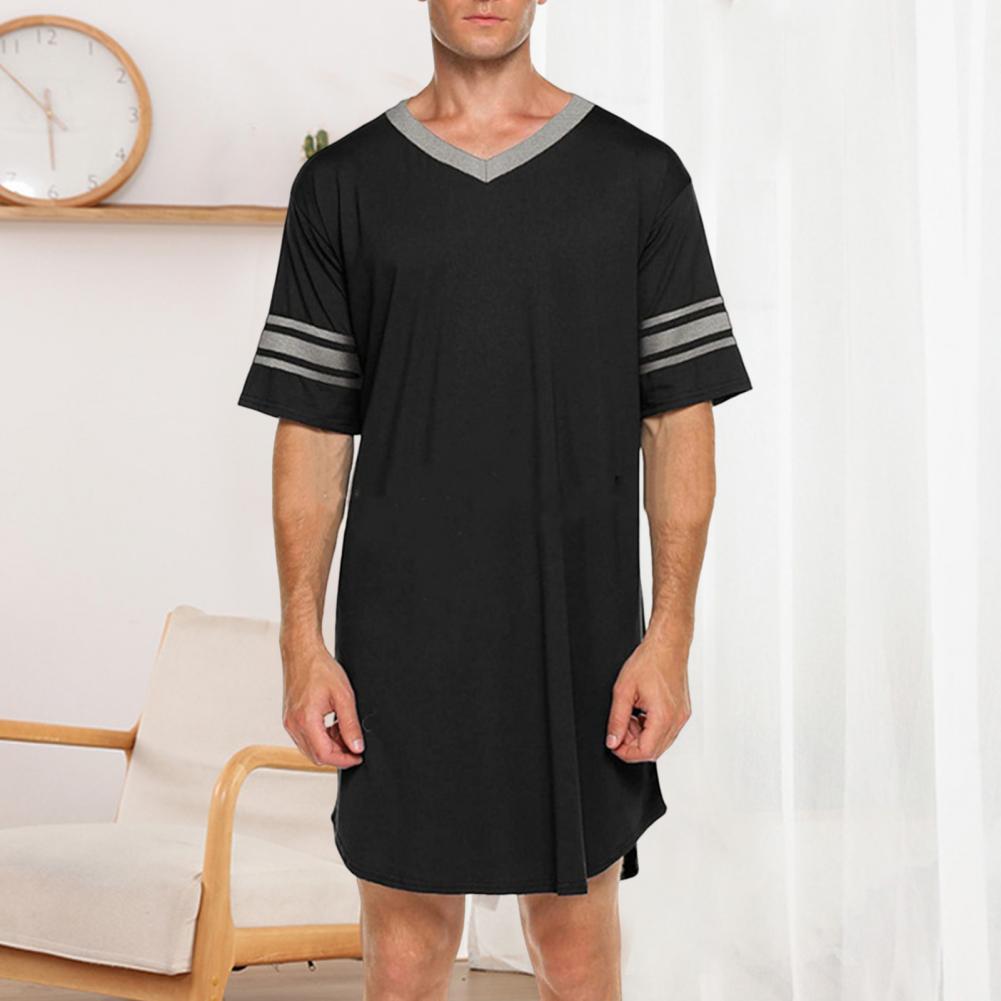 Mannen Loungewear Contrast Kleur Mannen Zomer Lang T-shirt Gestreepte Print Slaapkleding Mannen Badjas Slaap Jurk Homewear Gewaad