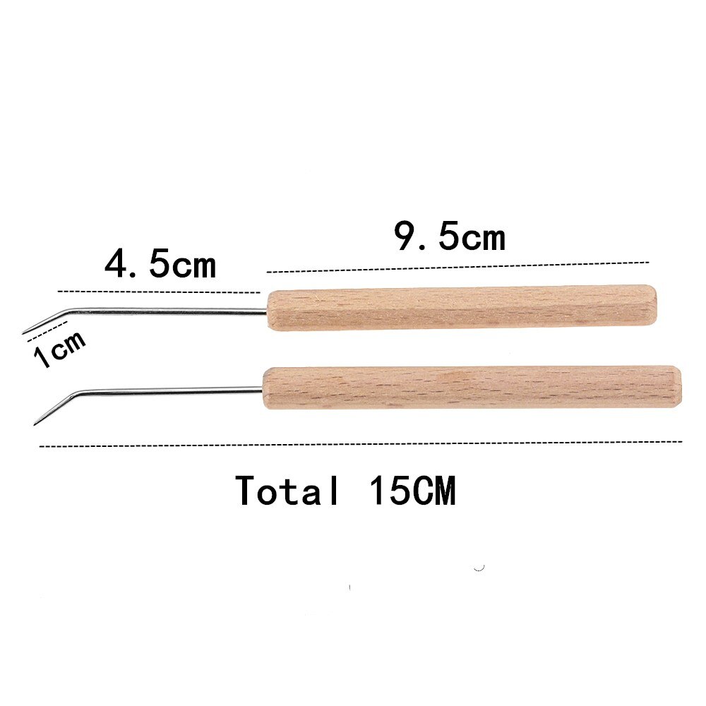 Agulha de dobra de madeira sólida, 2 tamanhos de 15cm de comprimento, gancho de tear de tricô de madeira, ferramentas diy, acessórios de costura de crochê