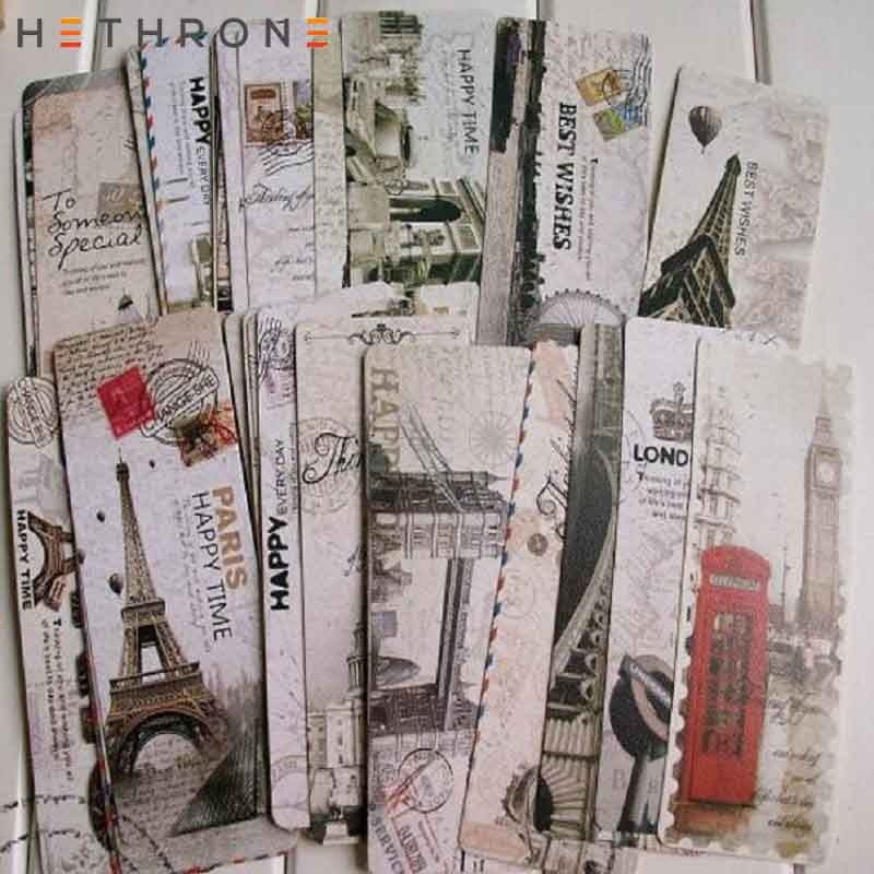 Hethrone 30pcs Vintage Europa landschap Eiffeltoren londen Papier Bladwijzer papelaria boekenlegger Bladwijzers Boek Clip Levert