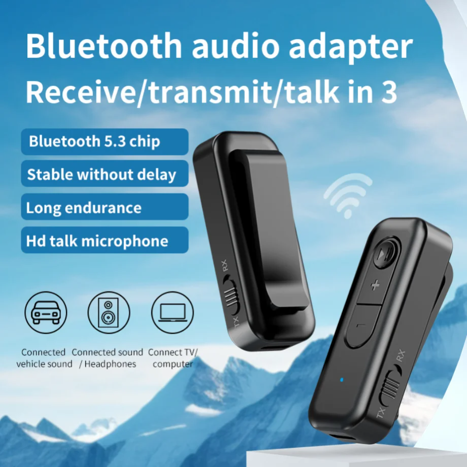 Bluetooth 5.3 Stereo Zender Ontvanger 2 in 1 Auto Bluetooth Adapter Draadloze 3,5 mm Aux Jack Adapter Carkit Mic Hoofdtelefoon