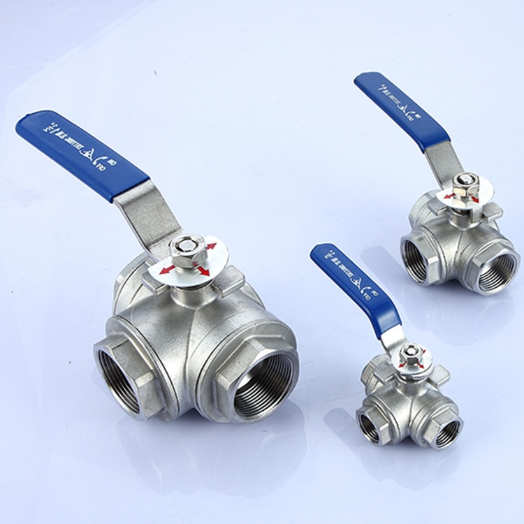 High 1Pcs 3-Way Ball Valve Stainless Steel SUS304 Pipe Three-way T-Type Valve Female Thread