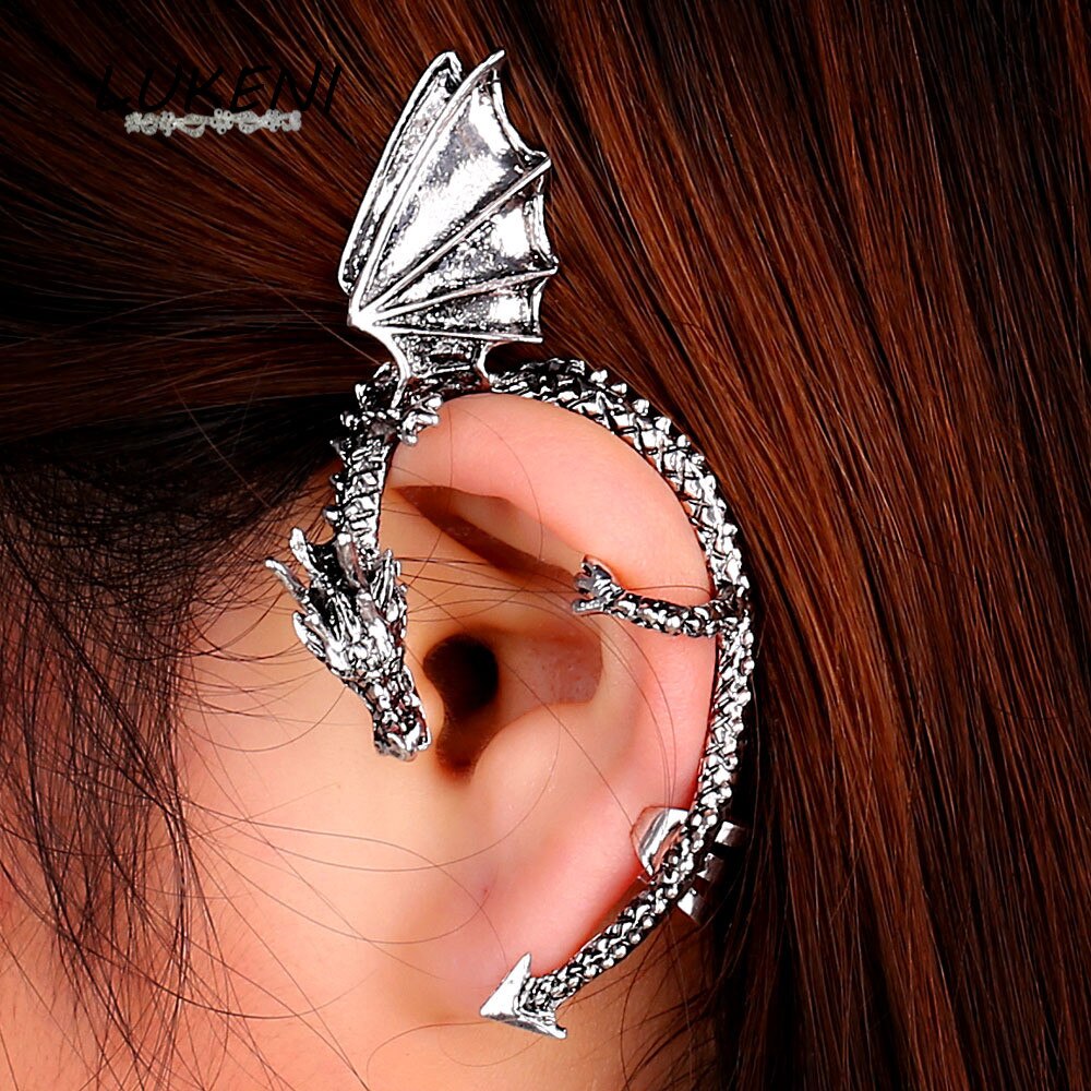 LUKENI 10 unids/lote joyería de pendientes Punk Dragon Long Ear Cuff Earrings chaquetas para mujeres EJ002