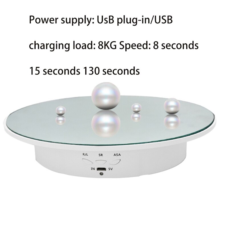 3 Speeds 20cm Intelligent Electric Rotating Display Stand Mirror Turntable Jewelry Holder Battery USB Power