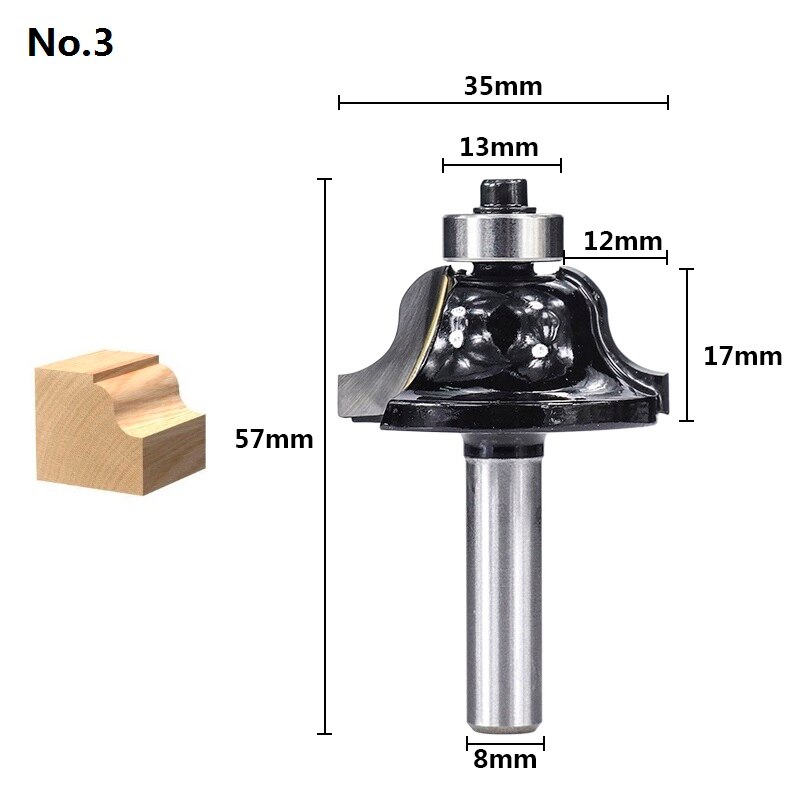XCAN Corner Round Over Router Bit 8mm Shank Bearing Guide Carbide Milling Cutter Woodworking Tools End Mill: No.3