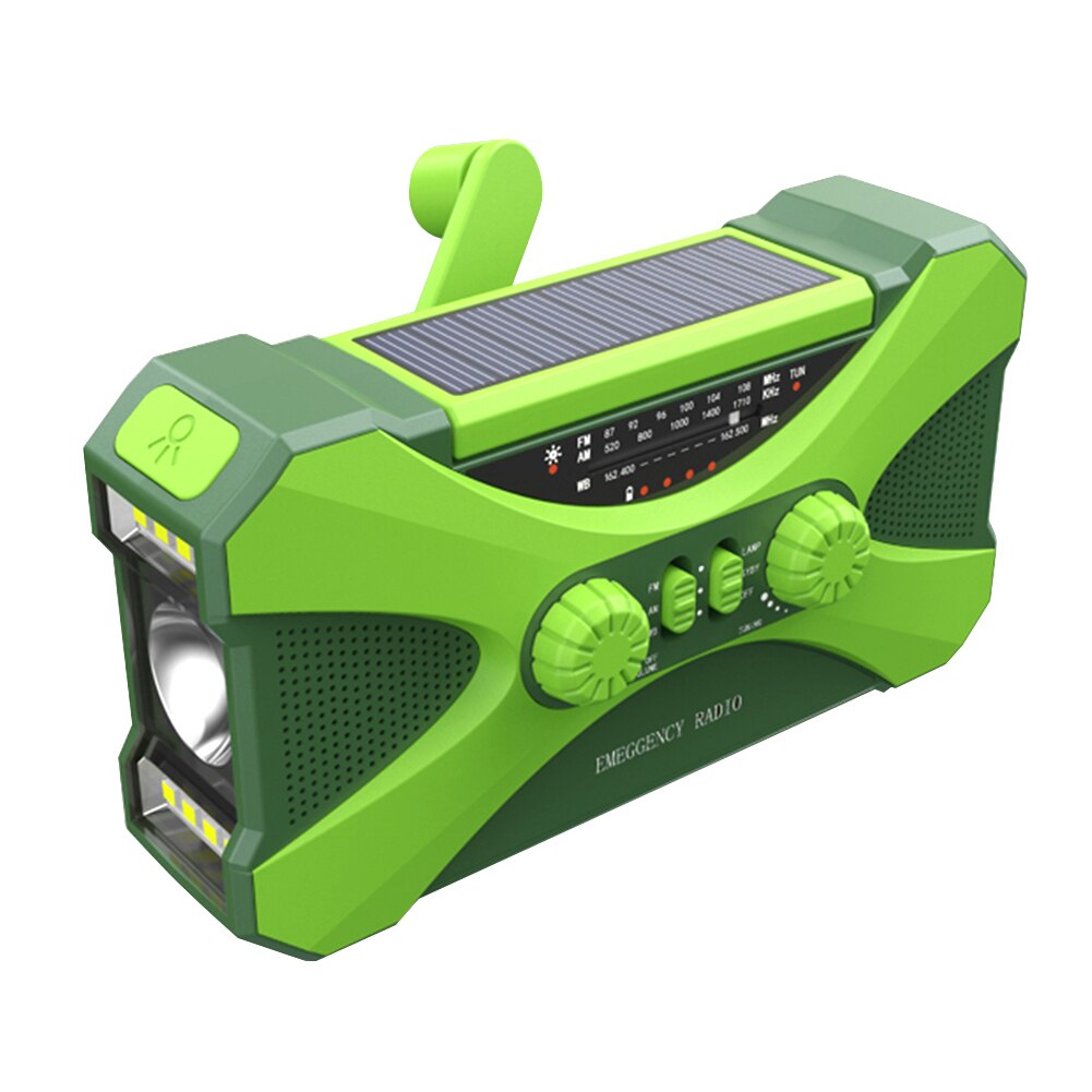 Super Large Battery Emergency Radio With Solar Hand Crank 10000mAh For Mobile Devices,SOS Alarm AM/FM/NOAA Radio LED Flashlight: Green