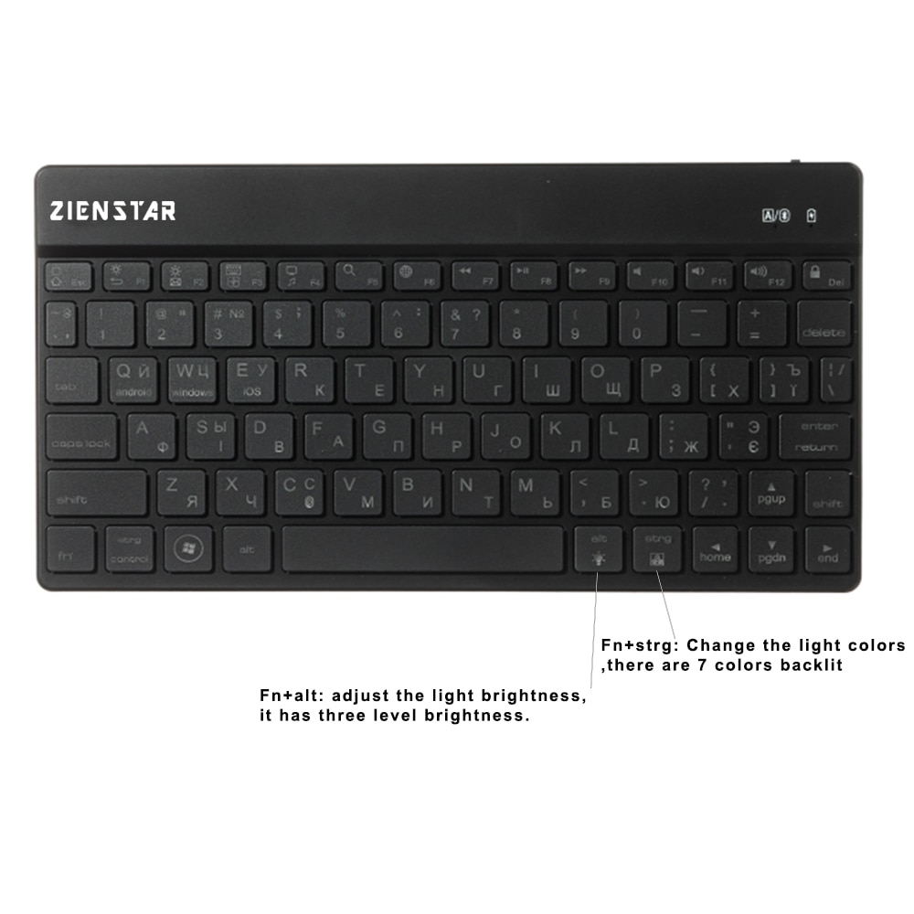Zienstar Russian Wireless Keyboard Bluetooth with 7 Colors Backlit for IPAD,MACBOOK,LAPTOP, Computer PC and Tablet
