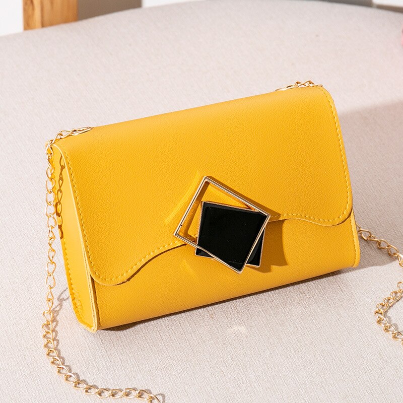 Tassen Voor Vrouwen Mode Vierkante Gesp Vrouwen Schoudertas Keten Gesp Messenger Bag Pu Lederen Kleine Vierkante Tas handtassen: Yellow