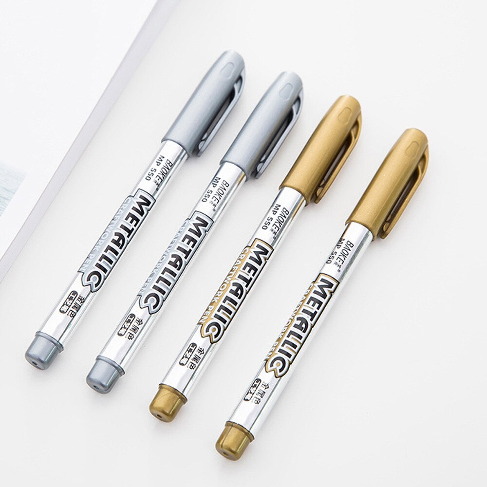 1Pcs Metallic Marker Pennen Goud Zilver Metallic Permanente Markers Voor Diy Scrapbook School Office Schrijven Tool