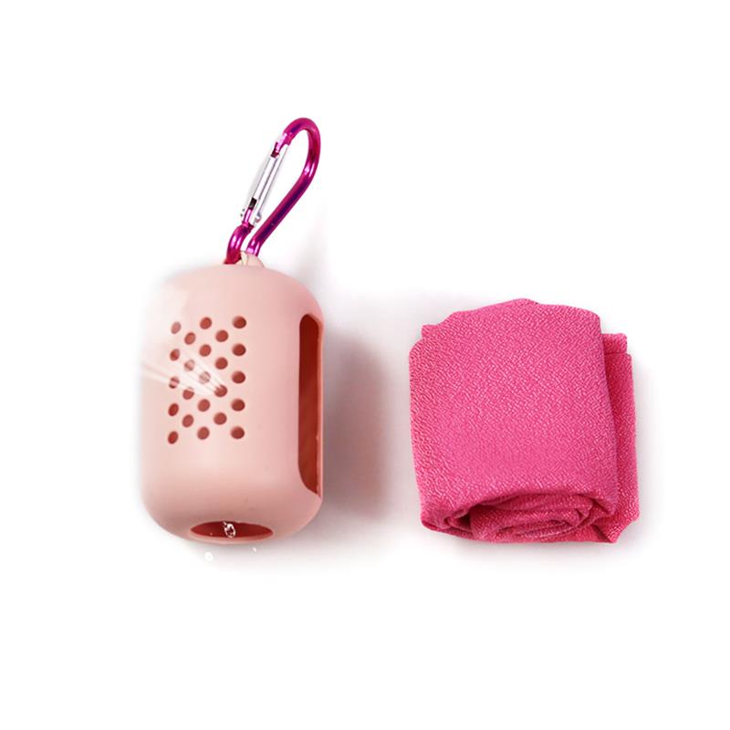 Travel Fold-Able Mini Towel Portable Hiking Camping Quick Dry Towel With Silicon Case Outdoor Tool Sports Face Hand Towel: Pink