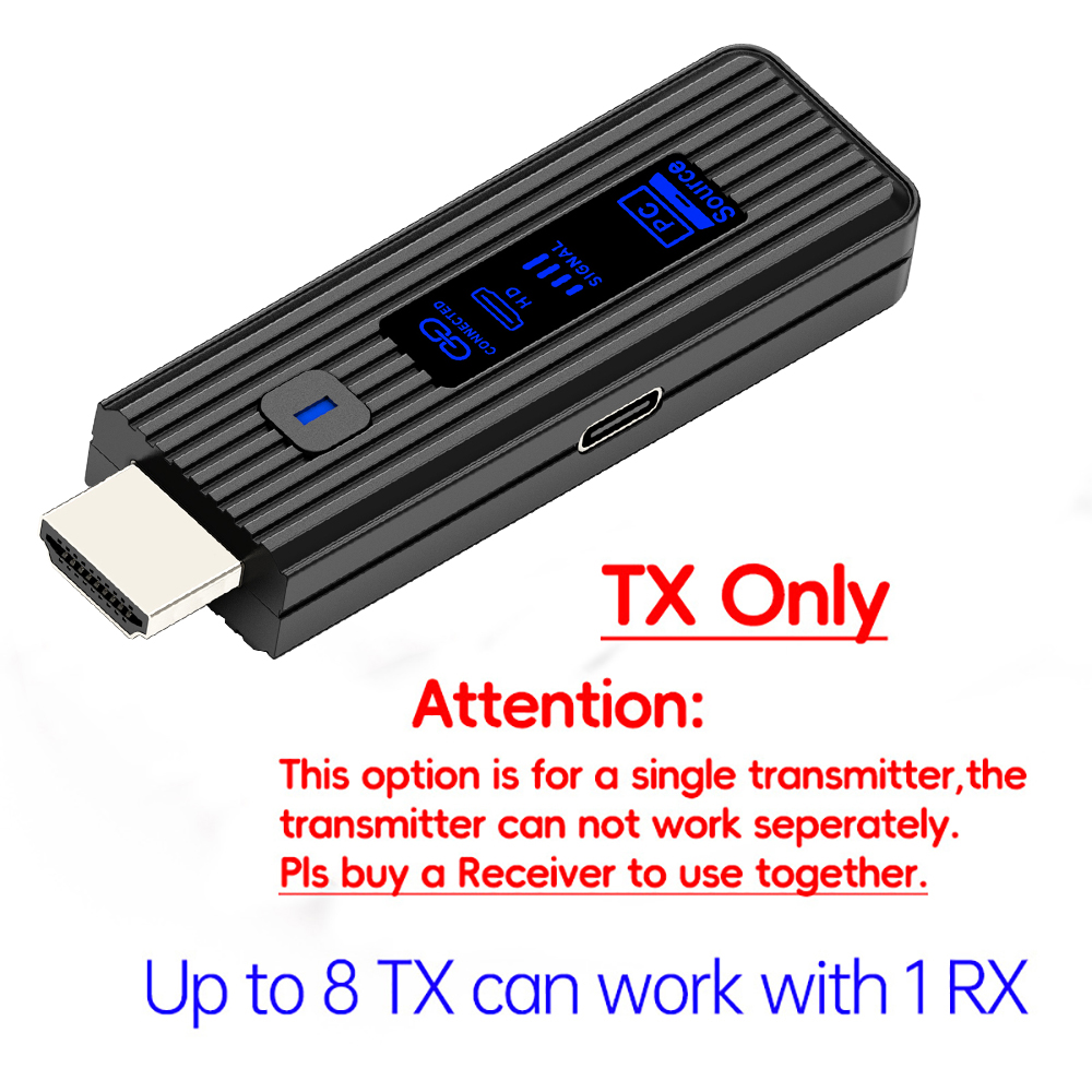 5.8g trådlösa hdmi-videosändare/mottagare förlängare 50m 1080p hdmi-video/ljud-tv-sticka intelligent displayadapter för tv/pc: Vit