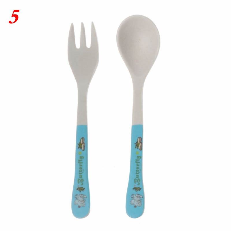 2 stuks/set bamboevezels milieuvriendelijk schattige lepel vork kinderservies baby lepel vork: 5