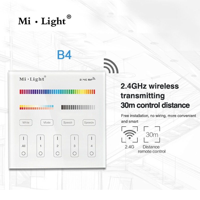 Miboxer RGB+CCT Smart touch Panel Controller B8/B4/T4 Wall-mounted 2.4G 4-Zone 8-Zone Remote switch for led bulb light strip