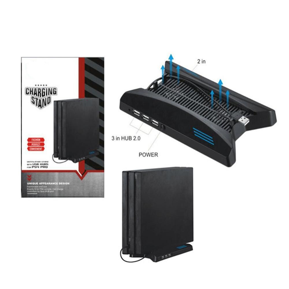 Vertikaler ständer aus abs-kunststoff mit lüfter und /3 sb hubs für playstation  ps4 pro-konsole, erweitert um 3 usb-anschlüsse und 2.0 steckdosen