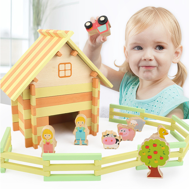Baby Ouder-kind Interactief Speelgoed Kinderen Houten Situationele Speelgoed Boerderij Dieren Bouwen Huis Model Diy Houten Speelgoed