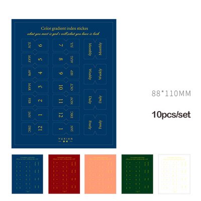 10 ark gradient färgindex klisterlappar morandi etiketter anteckningsbok planerare tillbehör datum månad index klistermärke anteckningar klistermärke: B