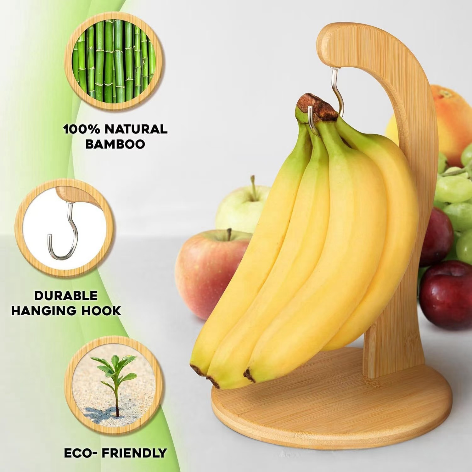 Estante para plátano con ganchos para mantener el plátanos y frutas, estante de almacenamiento de frutas frescas para almacenamiento de cocina, estante colgante para cesta de encimera