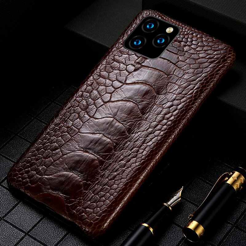 Genuine Leather Ostrich feet phone case for iPhone 11 11 pro max 11 pro 5 6 6 plus 7 8 plus X XS XSmax XR Luxury Anti-fall Cover: For iPhone 5 5S SE / brown