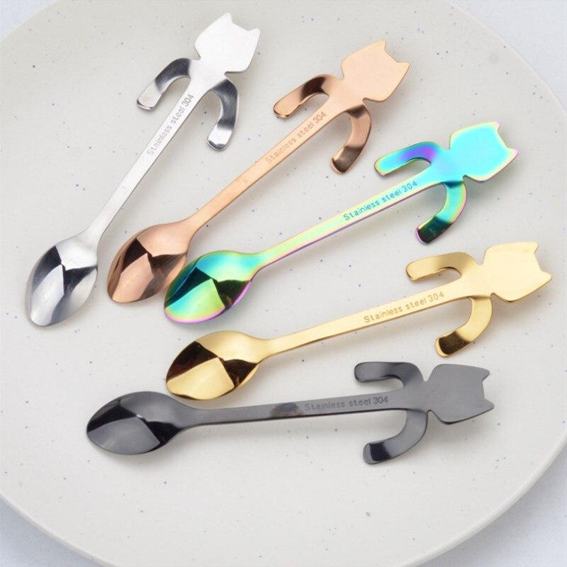 Stainless Steel Cat Bear Coffee Spoons Strring Spoon Long Handle Teaspoon Tea Spoon Dessert Scoop Tableware Gold Cutlery