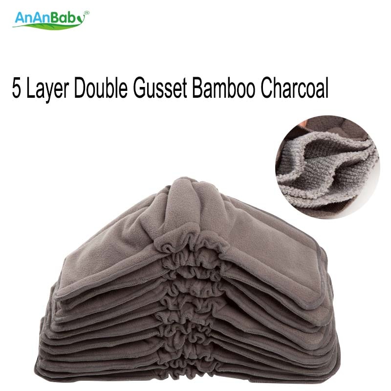 Ananbaby Bamboo Charcoal Pads Stay Dry Reusable nappies 5 Layers Bamboo Charcoal Gusset Inserts Washable Diapers Bamboo Inserts