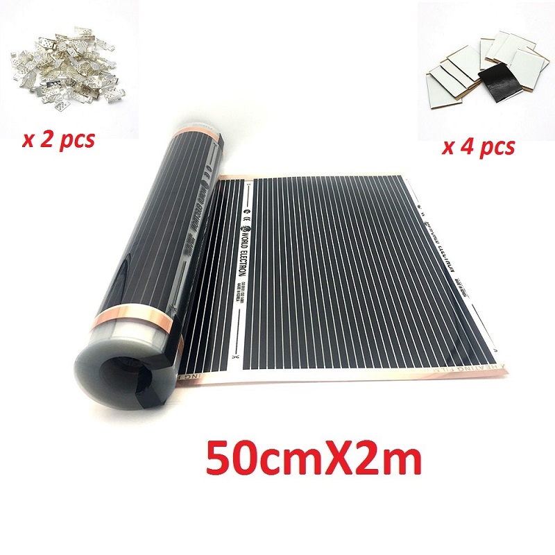 MINCO HEAT Electric Infrared Underfloor Heating Film 220w/m2 Warming Mat with Clamps and Psates: 50cmX2m