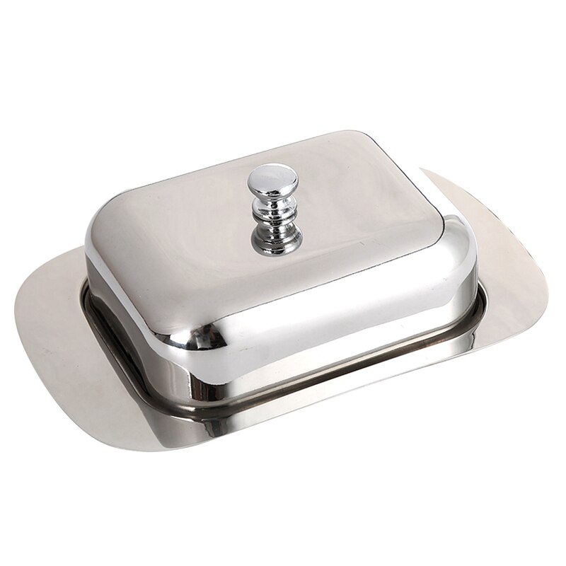 CSS Luxious Stainless Steel Butter Dish Box Container Shiny Cheese Server Storage Keeper Tray with Easy to Hold Lid: Default Title