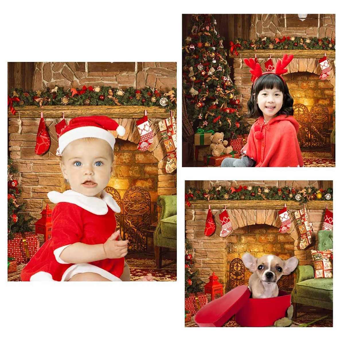 Boże narodzenie tło kominek drzewo zima okno pokój wnętrze urodziny dziecka fotografia tło dla zdjęcie studio Photophone