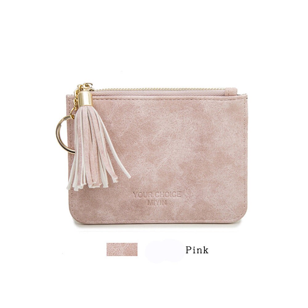 2019 Titular do Cartão de Mulheres De Couro Pequena Carteira Zip Coin Bolsas Clutch Bolsa Moda Mulheres Bolsas de Embreagem Carteira Feminina: Rosa