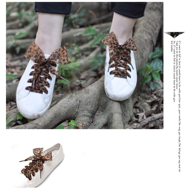 SENTCHARM 4cm largeur imprimé léopard lacets ruban plat Latchet pour chaussures de loisirs pour femmes 110/120/160cm