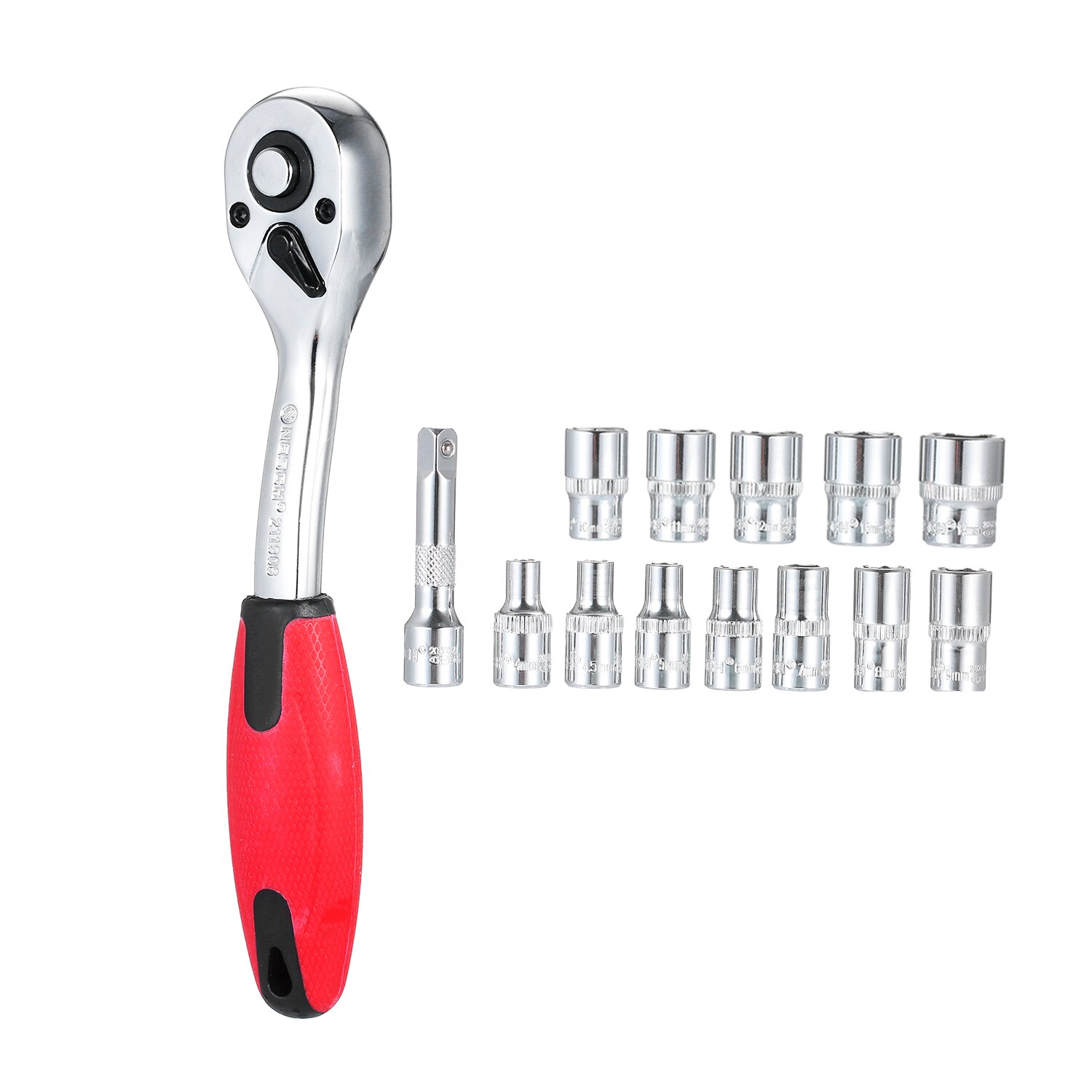 Ratcheting Socket Wrench Set Quick Release Reversible Ratchet Handle Swappable Spanners 2-Inch Extension Bar with Hanging Rack